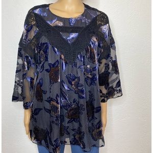 🆕 Anthropologie Daniel Rainn Zelda Floral Burnout Velvet Blouse Womens Size M